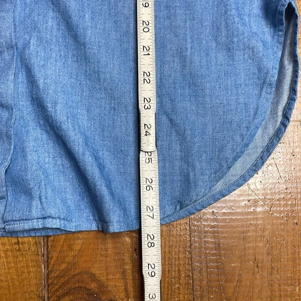 3.1 Phillip Lim Ruched Long Sleeve Denim Chambray Button Down Shirt Size 8